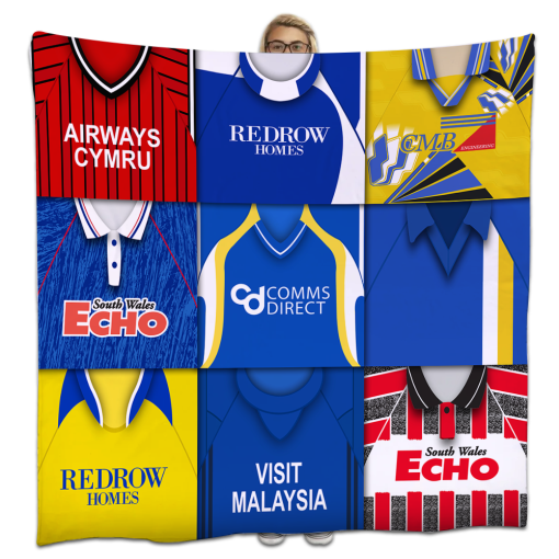 Cardiff Classic Kits Montage Retro Shirt Fleece Blanket / Throw