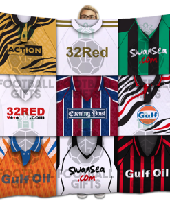 Swansea Classic Kits Montage Retro Shirt Fleece Blanket / Throw