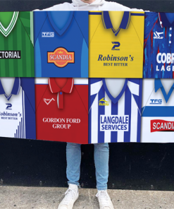 Stockport County Retro Kit Montage Football Flag High Quality Classic Kits