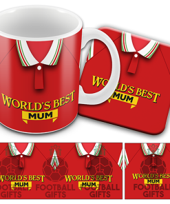 Worlds Best Mum Wrexham Mug & Coaster Set Retro Home Shirt 1997 Mothers Day