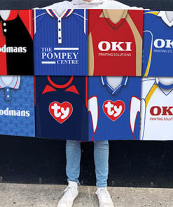 Portsmouth Retro Kit Montage Football Flag High Quality Classic Kits