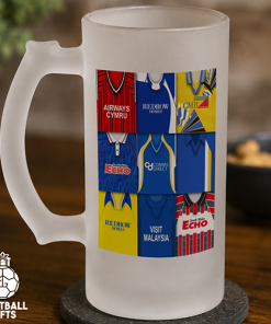 Cardiff City Retro Shirt Montage Frosted Beer Glass Classic Kits
