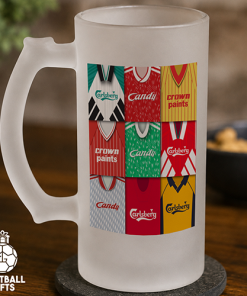 Liverpool Retro Shirt Montage Frosted Beer Glass Classic Kits