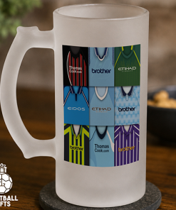Man City Retro Shirt Montage Frosted Beer Glass Classic Kits