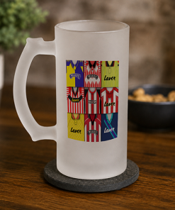 Sheff Utd Retro Shirt Montage Frosted Beer Glass Classic Kits