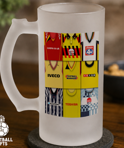 Watford Retro Shirt Montage Frosted Beer Glass Classic Kits