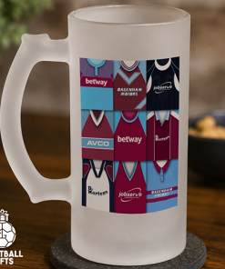 West Ham Retro Shirt Montage Frosted Beer Glass Classic Kits