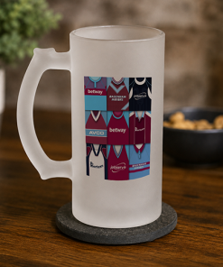West Ham Retro Shirt Montage Frosted Beer Glass Classic Kits