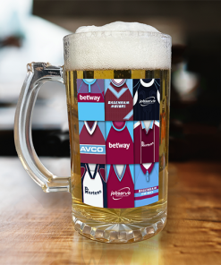 West Ham Retro Shirt Montage Beer Glass Classic Kits