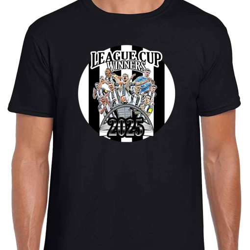Newcastle Utd League Cup Final Winners 2025 Design 1 Black T-Shirt Tee - Image 2