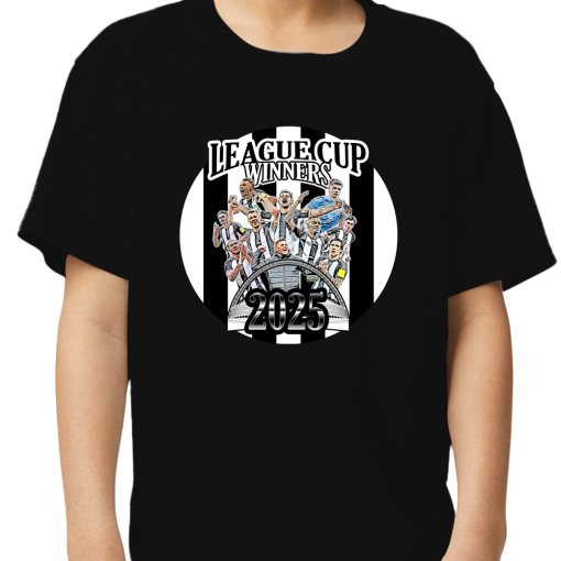 Newcastle Utd League Cup Final Winners 2025 Design 1 Black T-Shirt Tee - Image 4