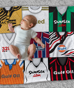 Swansea Classic Kits Montage Retro Shirt Baby Fleece Blanket