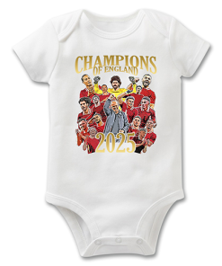 Liverpool Champions Of England 2024-25 Baby Grow Design 1