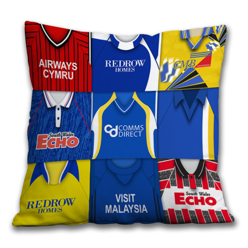 Cardiff City Retro Kit Montage Jumbo Football Cushion Classic Kits