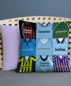 Man City Retro Kit Montage Jumbo Football Cushion Classic Kits