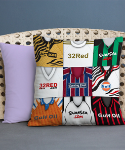 Swansea City Retro Kit Montage Jumbo Football Cushion Classic Kits