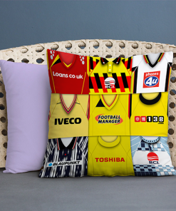 Watford Retro Kit Montage Jumbo Football Cushion Classic Kits