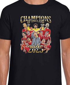 Liverpool Champions Of England 2024-25 Black T-Shirt Design 1