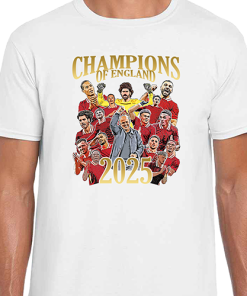 Liverpool Champions Of England 2024-25 White T-Shirt Design 1