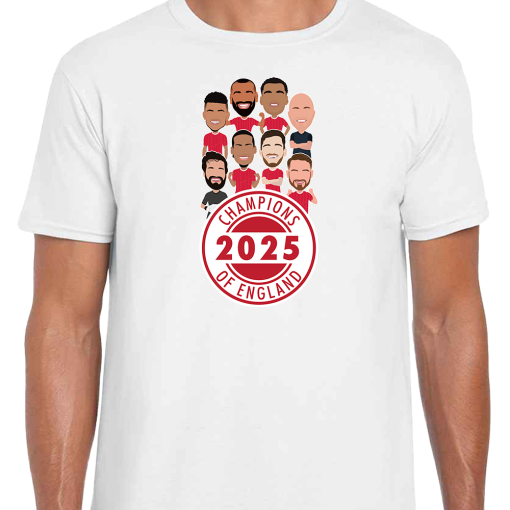 Liverpool Champions Of England 2024-25 Vector Heroes White T-Shirt