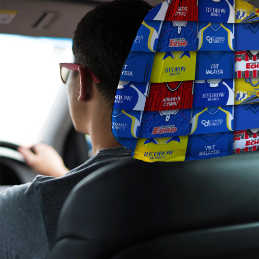 Cardiff City Retro Football Shirts Montage Car Headrest Covers - Image 2