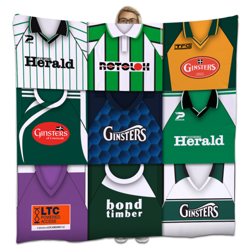 Plymouth Argyle Classic Kits Montage Retro Shirt Fleece Blanket / Throw