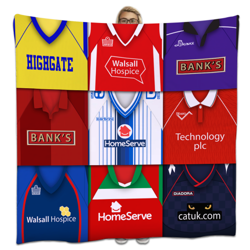 Walsall Classic Kits Montage Retro Shirt Fleece Blanket / Throw