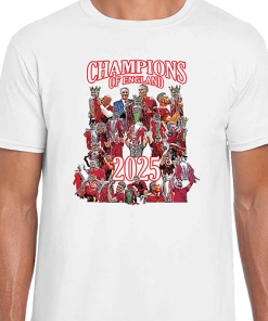 Liverpool Champions Of England 2024-25 White T-Shirt Design 2