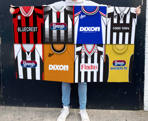 Grimsby Town Retro Kit Montage Football Flag High Quality Classic Kits