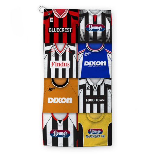Golf Towel Grimsby Town Classic Kits Montage Retro Shirt Golf Towel - Image 2