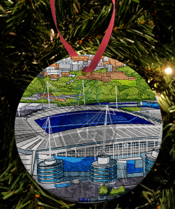 Man City Around The Grounds Etihad Stadium Water Colour Christmas Tree Decoration Bauble