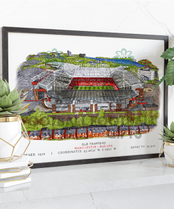 Man Utd Around The Grounds Old Trafford Water Colour Print Framed Print