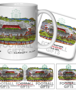 Man Utd Around The Grounds Old Trafford Water Colour Mug & Coaster Set
