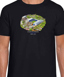 Chelsea Around The Grounds Stamford Bridge Water Colour Black T-Shirt