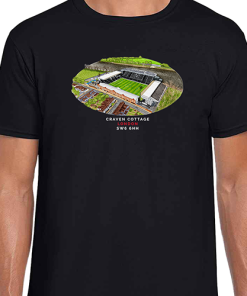 Fulham Around The Grounds Craven Cottage Water Colour Black T-Shirt