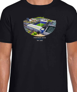Ipswich Town Around The Grounds Portman Road Water Colour Black T-Shirt