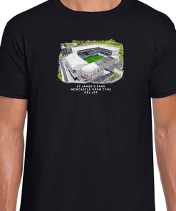 Newcastle Around The Grounds St James Park Water Colour Black T-Shirt