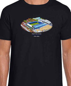 Portsmouth Around The Grounds Fratton Park Water Colour Black T-Shirt