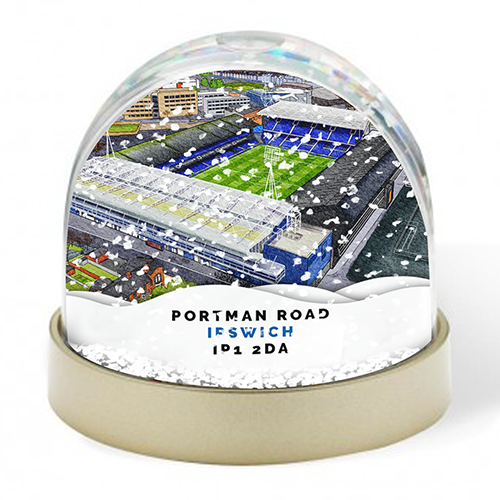 Ipswich Town Around The Grounds Portman Road Stadium Water Colour Snow Globe