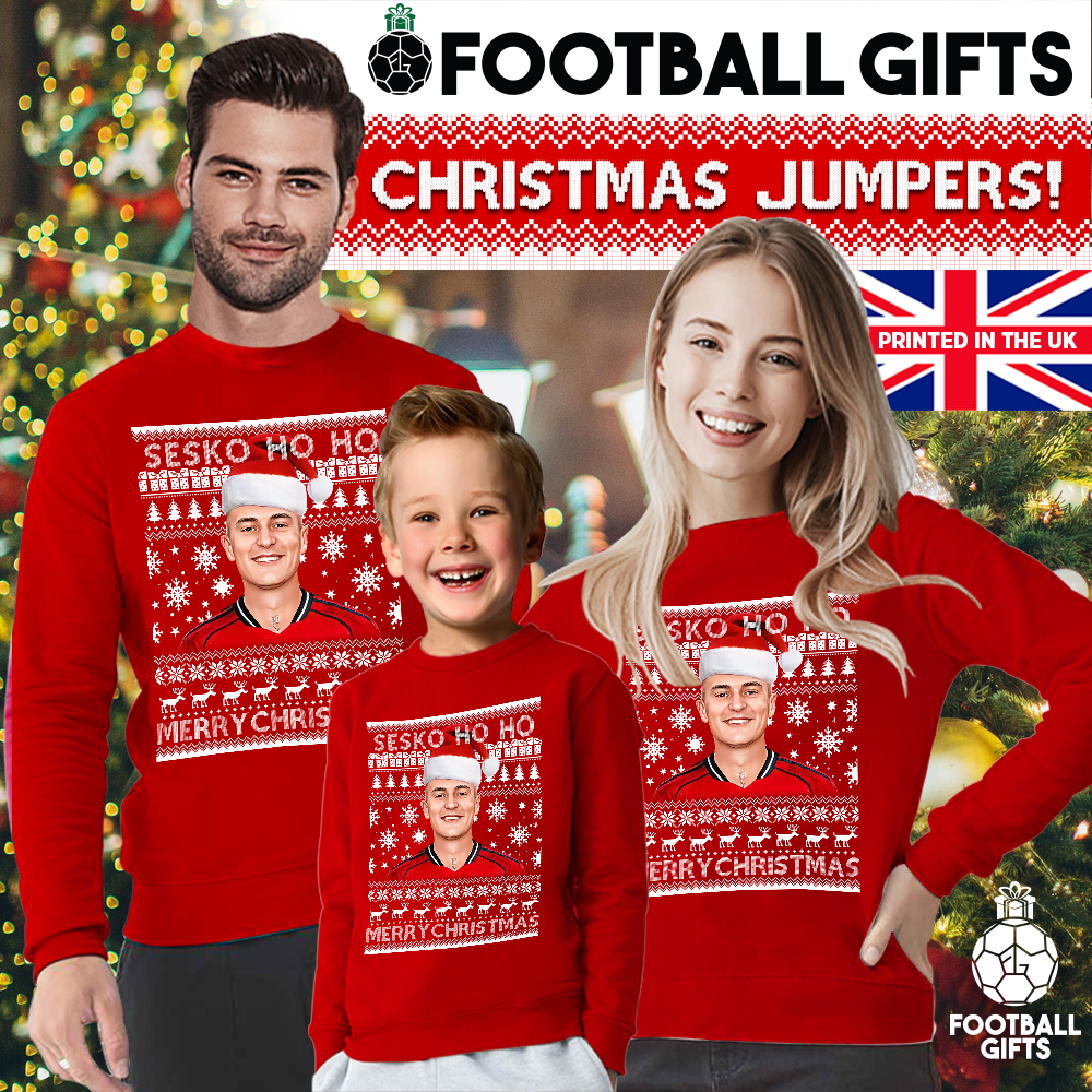Sesko Ho Ho Benjamin Sesko Christmas Jumper Red Manchester Man - Image 2