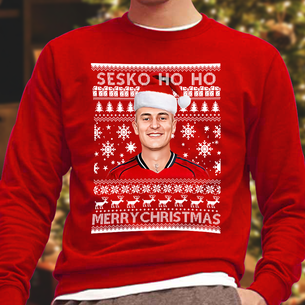 Sesko Ho Ho Benjamin Sesko Christmas Jumper Red Manchester Man