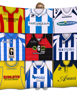 Colchester United Classic Kits Montage Retro Shirt Fleece Blanket / Throw