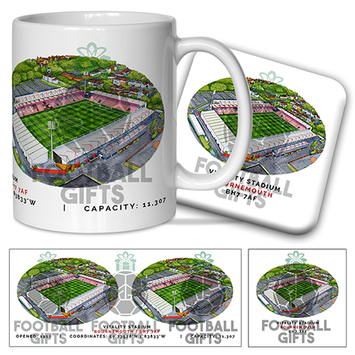 Bournemouth Around The Grounds Vitality Stadium Water Colour Mug & Coaster Set