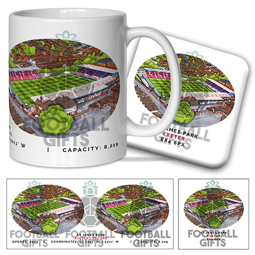 Exeter City Around The Grounds St James Park Stadium Water Colour Mug & Coaster Set