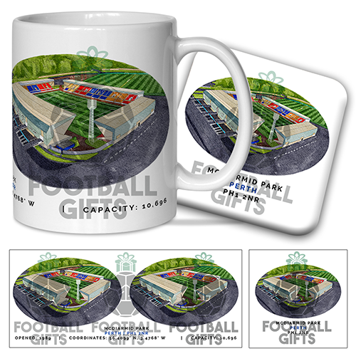 St Johnstone Around The Grounds McDiarmid Park Stadium Water Colour Mug & Coaster Set