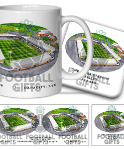 St Mirren Around The Grounds The SMISA Stadium Water Colour Mug & Coaster Set