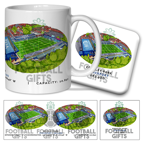 Stockport County Around The Grounds Edgeley Park Stadium Water Colour Mug & Coaster Set
