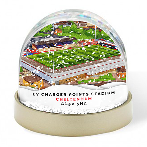 Cheltenham Town Around The Grounds EV Charger Points Stadium Water Colour Snow Globe