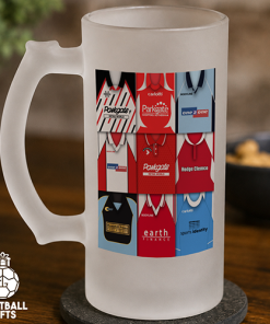 Rotherham Utd Retro Shirt Montage Frosted Beer Glass Classic Kits