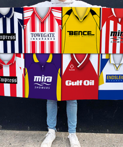 Cheltenham Town Retro Kit Montage Football Flag High Quality Classic Kits